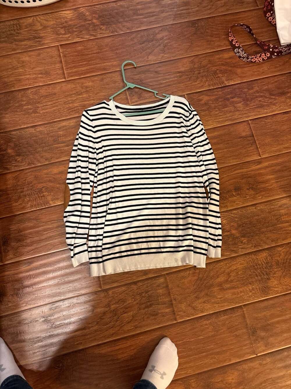 Market & Spruce Striped Crewneck Sweater with Elbow Patches